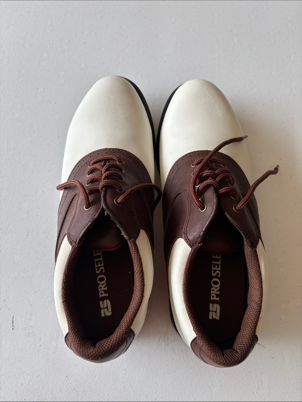 Pro Select Men's Two-Tone Brown and White Athletic Golf Shoes Size 9